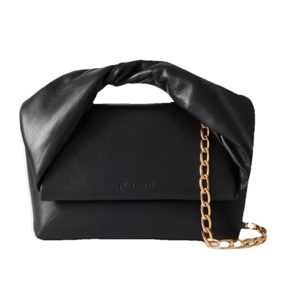 JW ANDERSON Twister midi Black leather shoulder bagGold Chain Strap $1050